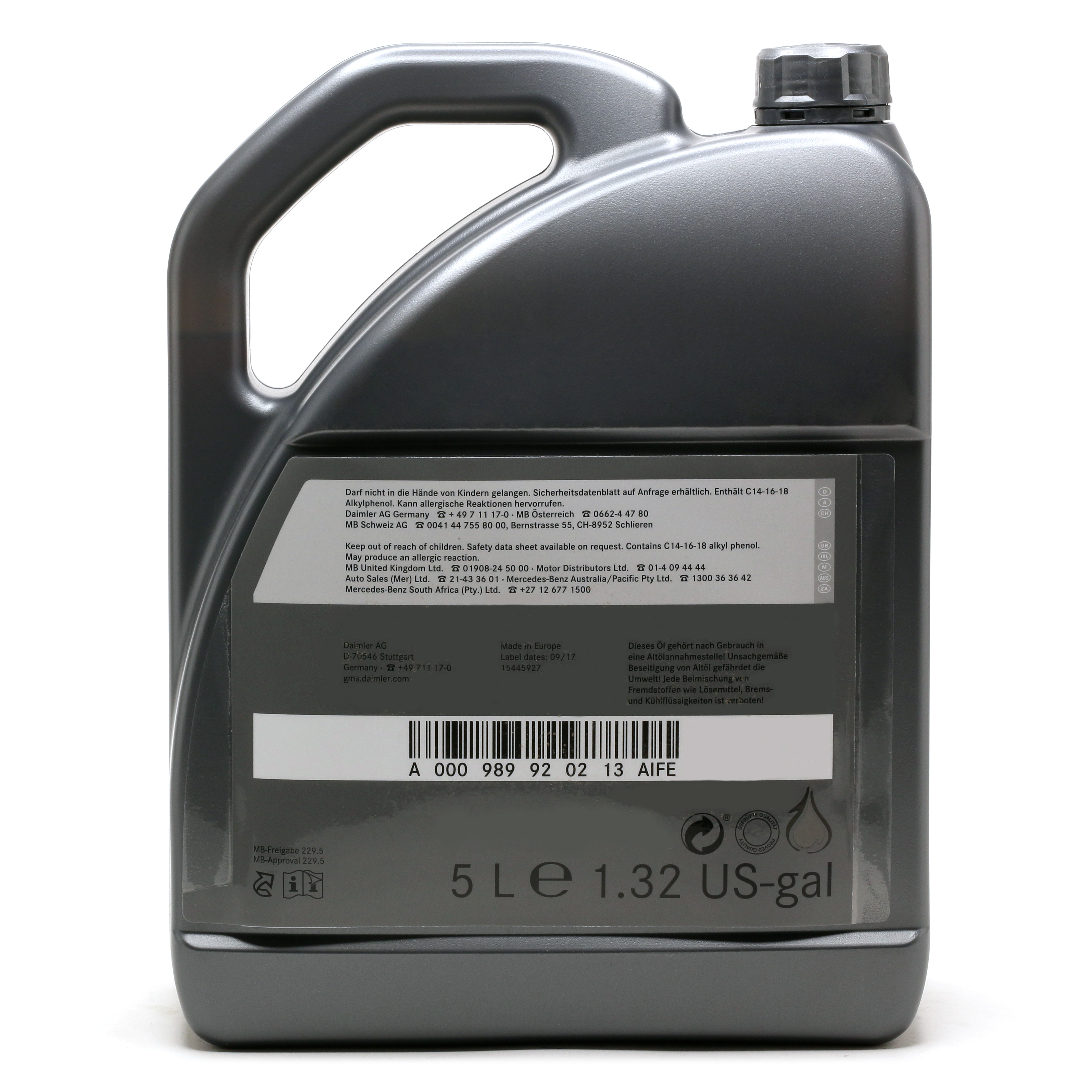 Original Mercedes Benz MB 229.5 5W-40 Motoröl 5l